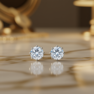 Boucles d'oreilles clous en diamant Omnia, argent 925, taille brillant rond, sertissage griffe, bijoux classiques de fiançailles pour femme - Product Image 2