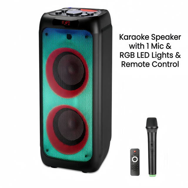 New 100W High-Power Karaoke Speaker RGB Dynamic Lighting 1 Microphone Remote Control Rechargeable Battery 3.5mm AUX Supports