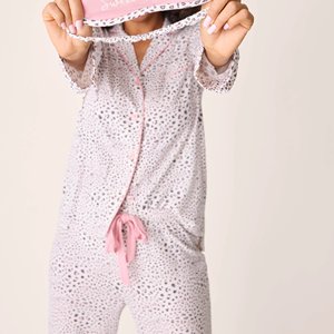 Ensemble <span class=keywords><strong>pyjama</strong></span> personnalisé en modal pour femmes vêtements de détente col en V imprimé léopard chemise à manches longues pantalons longs pyjamas vente en gros - Product Image 2