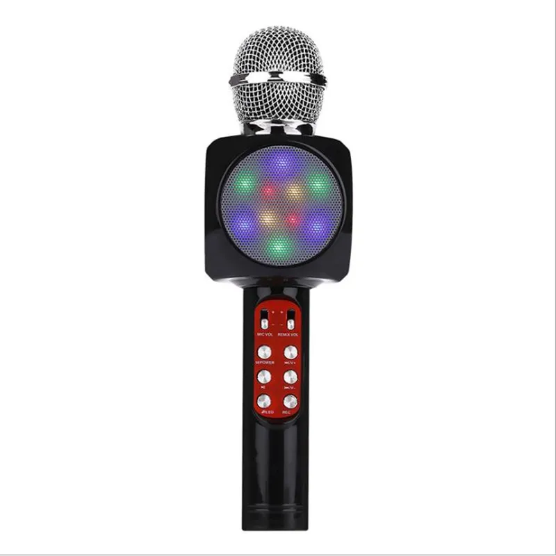 El mikrofonu WS-1816 kablosuz KTV Karaoke mikrofon hoparlör USB LED ışık için ev için iPhone 11 Pro Max