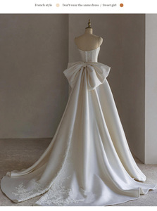 Appliques Simple Satin <strong>Bride</strong> Strapless Satin Bridal <strong>Gowns</strong> Large Size Bow Wedding Dresses - Product Image 2