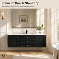 Meuble-lavabo de salle de bain en panneau ENF noir mat avec poignées dorées style Shaker et miroir intelligent rétroéclairé pour la rénovation d'appartements de luxe