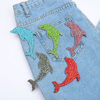 Nouveau produit : Patch à coudre en tissu avec strass et perles, motif dauphin 3D, pour la décoration de talons hauts, jeans, poches et chapeaux