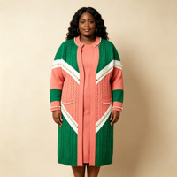 Ensemble de vêtements décontractés personnalisés pour femmes, robe midi d'hiver, tissu épais, tons rose, vert, blanc, cardigan en tricot torsadé