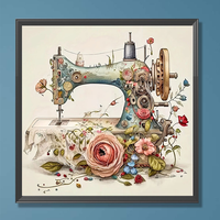Kit de broderie diamant 5D DIY 40x40cm pour machine à coudre, avec strass ronds complets, motif floral vintage, mosaïque artistique, décoration murale, cadeau artisanal