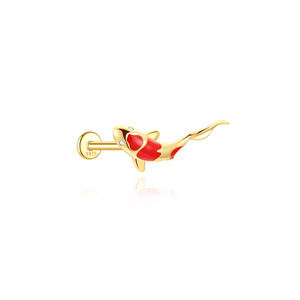 CANNER 925 Piercing hélicoïdal irrégulier à dos plat Poisson Koi Rouge - Product Image 1