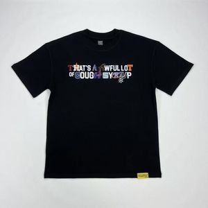 T-shirt da uomo nera in cotone a maniche corte con stampa di personaggi dei cartoni animati e <span class=keywords><strong>tipografia</strong></span> audace per lo streetwear di Los Angeles - Product Image 5