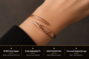 Arthritis Pain Relief Adjustable Trendy Feather Texture Boho Style Bracelet Women Men Jewelry 99.99% Pure <b>Copper</b> Custom <b>Bangle</b> - Product Image 2