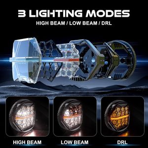 Faro LED de 5-3/4 pulgadas (5.75) con lente ámbar DRL compatible con Dyna Street <span class=keywords><strong>Bob</strong></span> Super Wide Glide Low Rider Night Rod <span class=keywords><strong>Train</strong></span> - Product Image 4