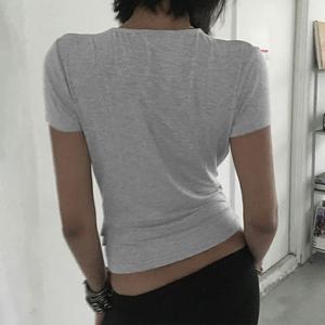 Summer New Arrival Solid Color Loose Knitted Deep V Neck Sexy Club Nightlife Women's Short Sleeve T-<b>Shirt</b> Top - Product Image 3