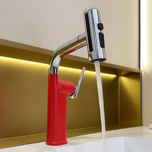 Robinet de lavabo moderne en céramique à montage sur pont, à poignée unique, à levage et à tirage, pour nouilles <span class=keywords><strong>Lamian</strong></span>, avec mélangeur d'eau chaude et froide - Product Image 2