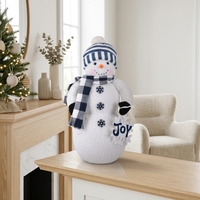 Bonnet bleu rayé nordique avec bonhomme de neige en peluche et signe JOY flocon de neige pour décoration de fête de Noël – Vente en gros