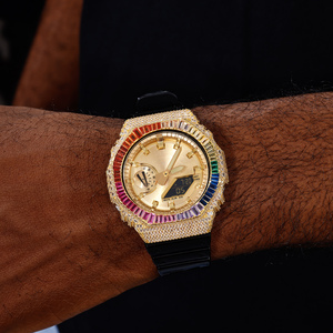 Accessoires de luxe pour montres : Lunette de montre arc-en-ciel en moissanite baguette complète testée au diamant, boîtier de montre fait main pour GA2100 - Product Image 2