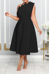 Primavera 2024 Roupas Femininas Nova Chegada Venda Quente Sexy Slope Neck Cintura Alta Sem Mangas Vestido De Festa Solto - Product Image 4