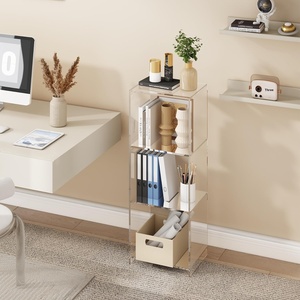 Durable Acrylic Minimalist Three-Layer Clear Floor Standing Non-Folding Tall Bookcase Display <strong>Cube</strong> Storage <strong>Shelf</strong> for Living Room - Product Image 5