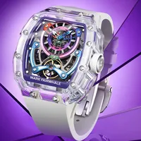 Montre mécanique automatique Mark Fairwhale pour homme, boîtier en verre incurvé, étanche, lumineuse, squelette, style futuriste, montre-bracelet FW-6770