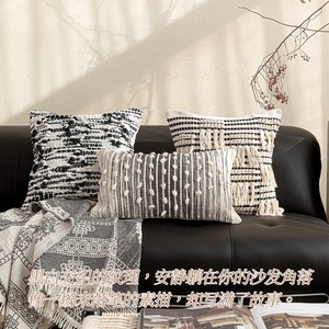 Cojín Decorativo Tejido Geométrico en Negro, Blanco y Gris, Cojín de Sofá con <span class=keywords><strong>Textura</strong></span> Tejida a Mano Estilo Ins, Cojín Decorativo para Sala de Estar - Product Image 2
