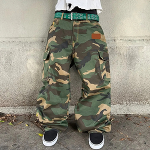 Maßgefertigte Baumwoll-Cargohose mit Mehreren Taschen, Oversize Weites Bein Streetwear Arbeitshose Tarnmuster Baggy Hose für Herren - Product Image 1