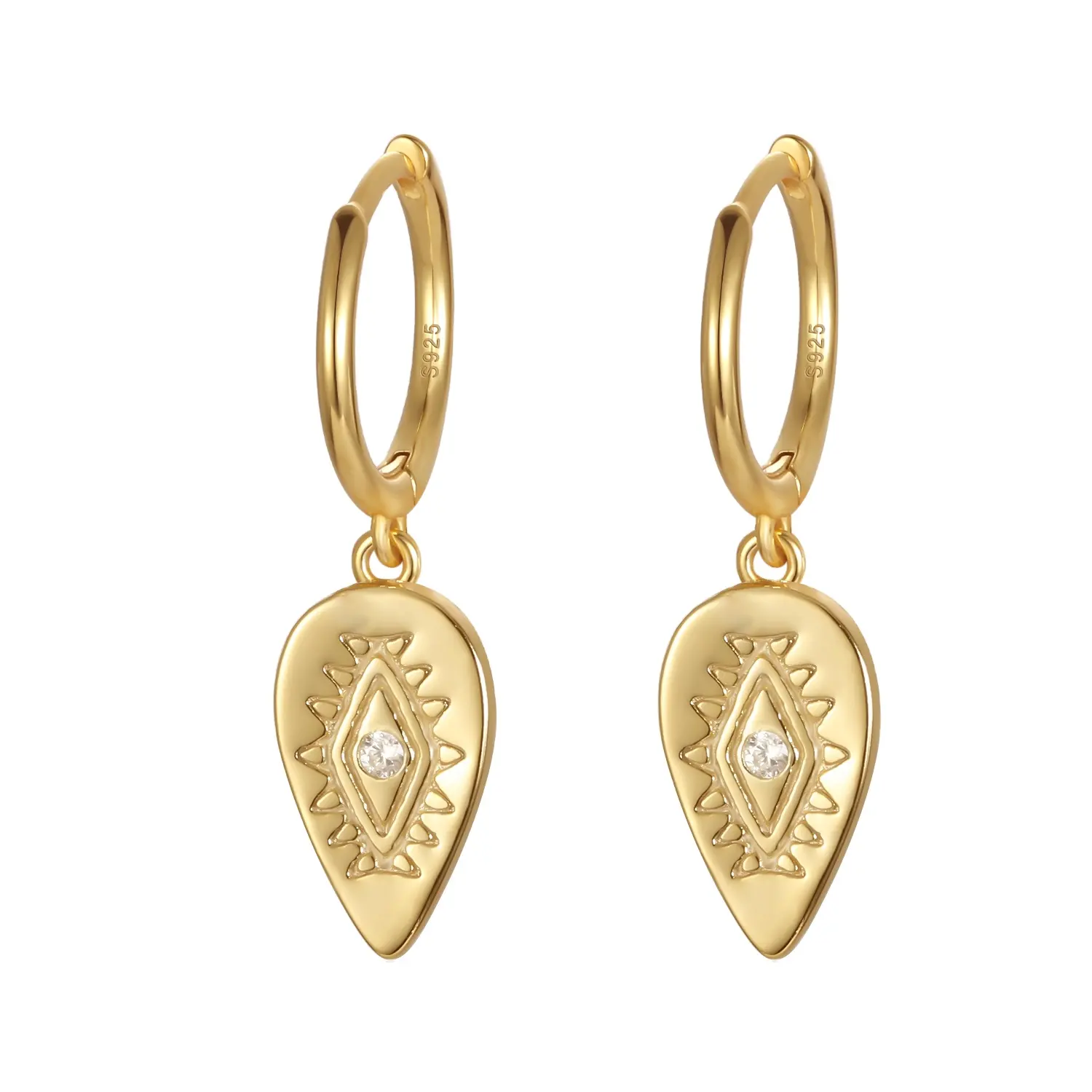 2022 INS 925 Sterling Silver Fashion totem oval drop shape cz diamond dangle 18k gold plated huggies hoop earrings jewelry