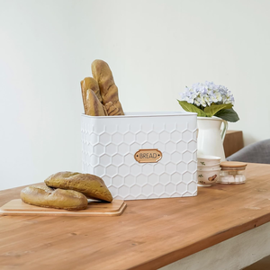 Cubo de pan de Metal galvanizado Vintage grande SINCERE con tapa de bambú, <span class=keywords><strong>caja</strong></span> de almacenamiento de alimentos de cocina blanca para fiesta y uso doméstico en la cocina - Product Image 3