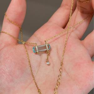 S925 Pure Silver Iceberg Series Cool Blue <b>Water</b> Droplet Necklace Niche Design Versatile High-End Luxury <b>Crystal</b> Necklace - Product Image 5