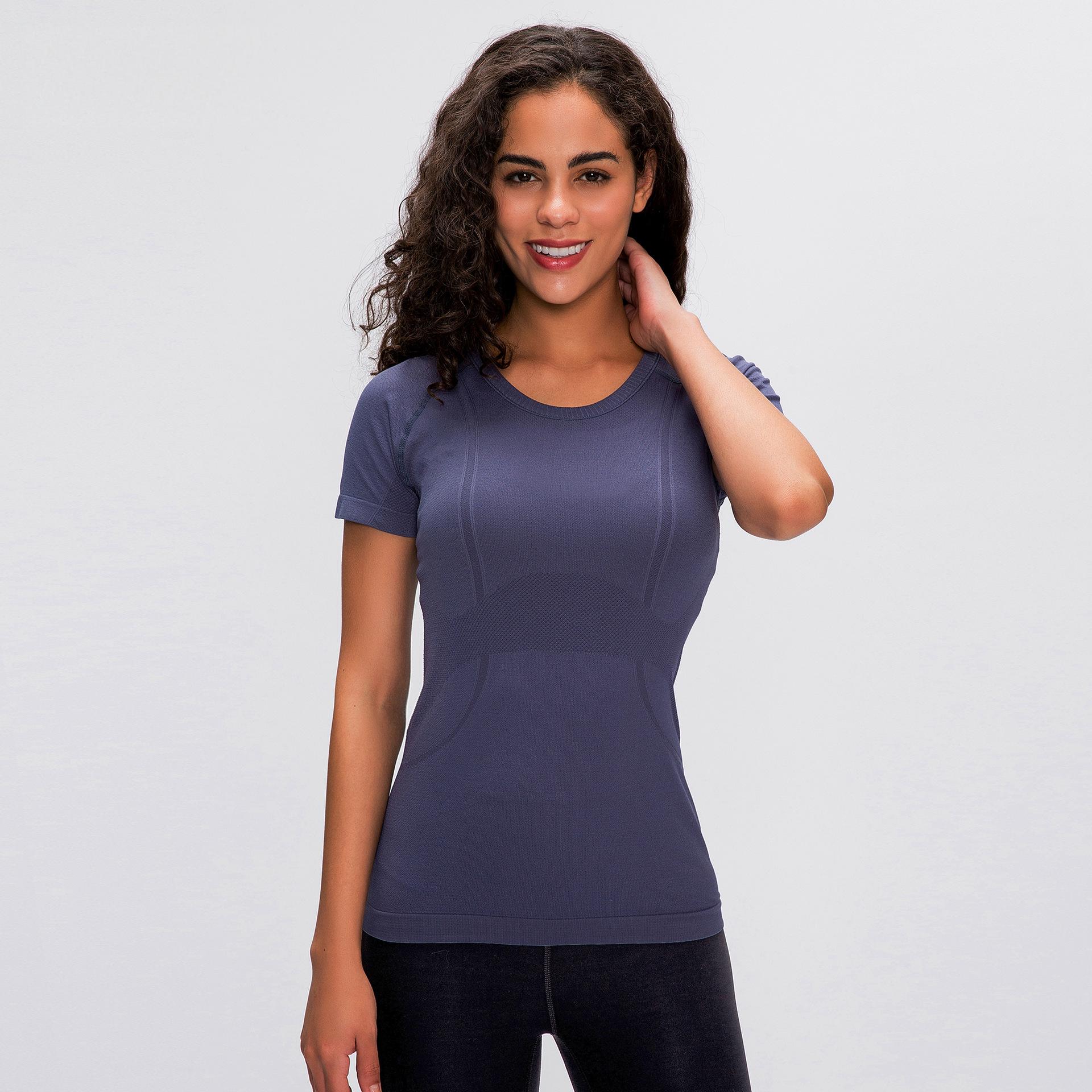 Custom LOGO New Fast Dry Breathable Seamless Round Neck Sports T-Shirt Outdoor Running Fitness Yoga Short Sleeve