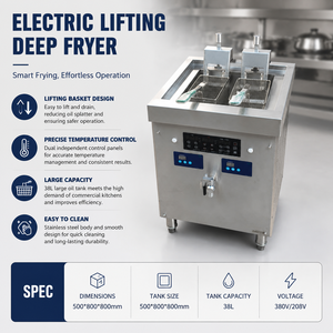 <span class=keywords><strong>Friteuse</strong></span> à <span class=keywords><strong>induction</strong></span> professionnelle en acier inoxydable robuste avec fonction de levage automatique, capacité du réservoir de 38 L, équipement de restauration électrique - Product Image 1