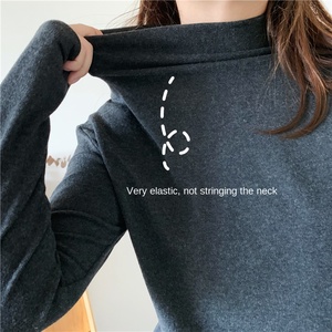 厚手のブラシコットンマンダリンカラーかわいい女性の秋2020ミッドカラー長袖Tシャツ無地インオールマッチ - Product Image 3
