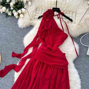 Vestido Midi Casual Tipo Túnica Elegante 2024 para Mujer, Sin Mangas, Corte A, Tejido Ecológico, Estampado Digital, Sólido, Transpirable y Lavable - Product Image 3