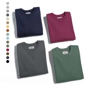 2024 Logotipo Personalizado Pullover Pesado 470Gsm Francês Terry Cor Sólida Homens De Grande Dimensões Tripulação Pescoço Camisola