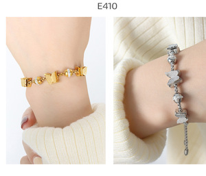 Korean Jewellery Fashion Stainless Steel Gold Plated butterfly Crystal Charms Beaded <strong>Drawstring</strong> Chain <strong>Bracelet</strong> for Girls - Product Image 4