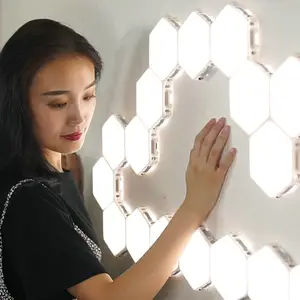 Lámpara Hexagonal cuántica modular, 6 colores, sensible al tacto, magnética, decoración creativa, lámparas de pared