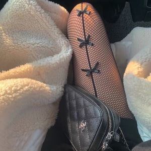 Heart Black Fishnet Pantyhose 0D Ultra Thin Transparent Bow Pattern Women's Stockings - Product Image 4