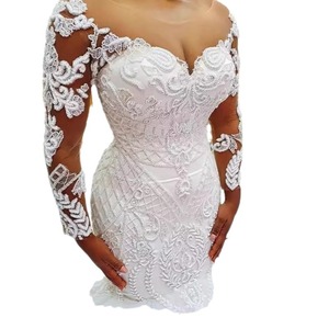Matopeda Mermaid Wedding Dress White Embroidered Lace Off Shoulder Long Train Vintage Style Bridal Gown - Product Image 5