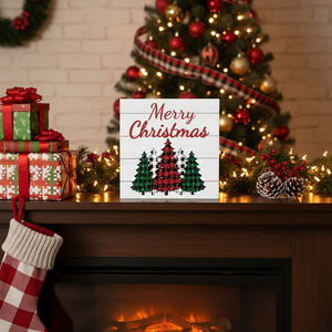 Decorazione Natalizia da Interno, Insegna Rustica in Legno con Albero a Quadri Buffalo per Ufficio e Bagno, Decorazioni da Tavolo Natalizie - Product Image 3