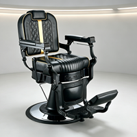 Fauteuil de Barbier Vintage de Luxe Noir et Or, Robuste, Hydraulique et Inclinable, pour Salon de Coiffure et Coupe de Cheveux