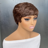 Perruques courtes de style pixie brunes pour femmes, cheveux humains, sans colle, perruque courte entièrement fabriquée à la machine avec frange