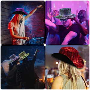 Sombreros de Vaquero Unisex con Temática de Neón para Mardi Gras, Sombreros Fedora con Lentejuelas LED Inalámbricas, Divertidos Accesorios de Fiesta con Brillo para Carnaval, Novedad Única - Product Image 4