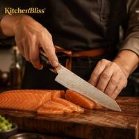 Pisau Dapur KitchenBliss Tahan Lama dan Tajam, Pisau Koki Kiritsuke Jepang Tempa Tangan, Baja Damaskus