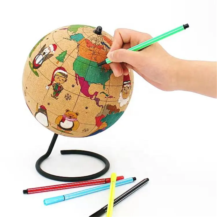 Mini Handpainting Educatieve Wereldkaart Desktop Kleur Kurk Globe Mini Desktop Kurk Globe Voor Cadeau