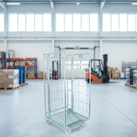 Chariot à palettes pliable en fil métallique à 4 côtés, gain de place, avec roues pour le transport de marchandises
