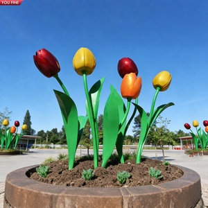YOUFINE Escultura de Tulipán de Acero Inoxidable, Estatua de Flor Metálica Colorida, Decoración Artística para Jardín Exterior y Plaza - Product Image 6
