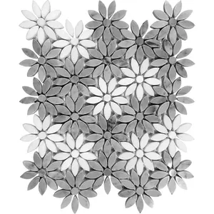 Carrara Mix White Thassos Water Jet Flower Shaped Natural Tiles And Marble Mosaic
