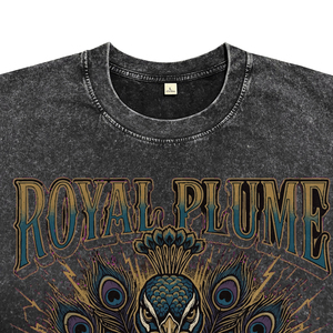 T-shirts décontractés pour hommes en coton pur délavé à l'acide, respirants, à imprimé floral paon personnalisé, à manches courtes, col rond, coupe ample - Product Image 3