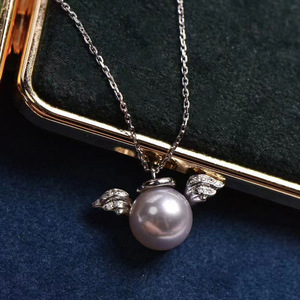 S925 <b>Silver</b> Pendant Accessory DIY Fashion Angel Necklace 7-8mm <b>Beads</b> Empty Stand Product Fashion Pendant Necklaces 30256 - Product Image 1