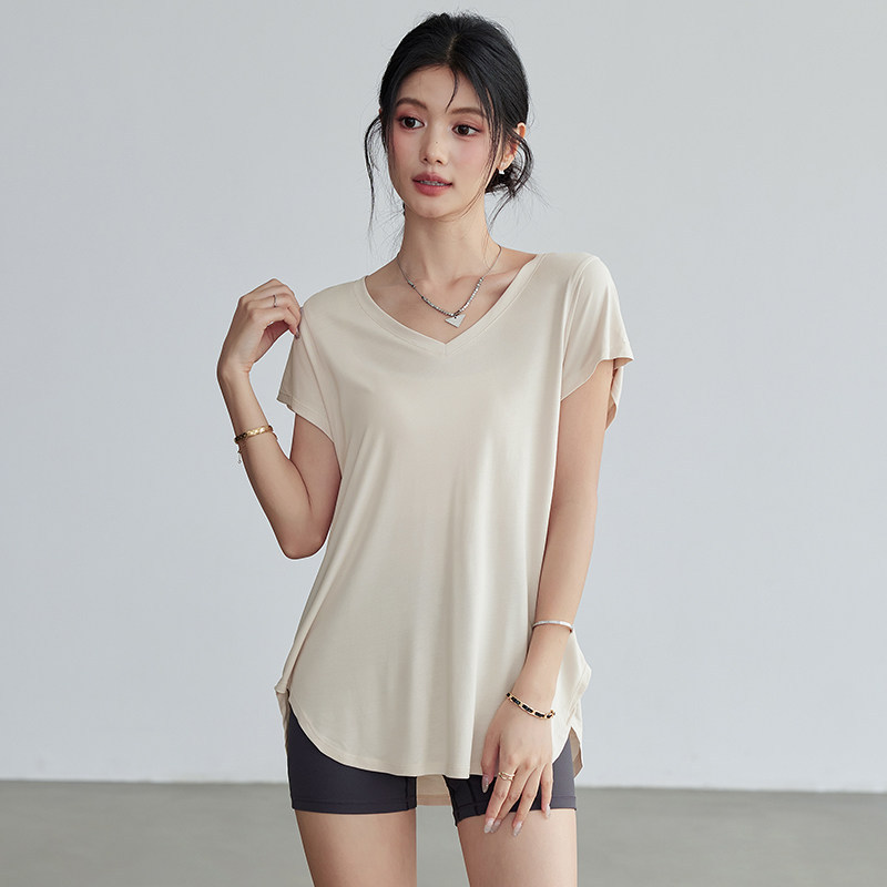 Women's Sports Short-sleeved Mid-length Loose Yoga Clothes Draping Fitness T-shirt Training Running Top Summer Quick-drying Crew