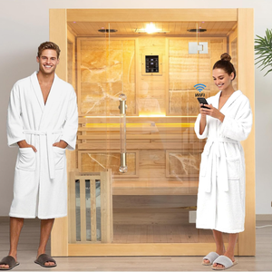 Sauna à vapeur humide moderne pour 2 personnes en bois massif de pruche avec seau et louche pour usage domestique - Product Image 1