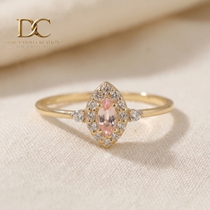 Bague de luxe en or jaune massif 14 carats avec diamant de laboratoire et saphir Padparadscha pour femme, certifiée IGI, alliance de mariage - Product Image 1
