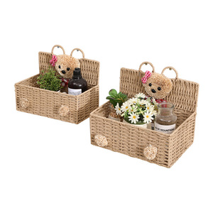Creative wall-mounted straw and willow woven <b>storage</b> <b>basket</b>, wall decoration rattan woven <b>basket</b>, household sundries <b>storage</b> - Product Image 5