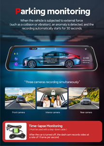 מצלמת דרך Carlover AI Dashcam <span class=keywords><strong>2K</strong></span> ADAS BSD WIFI עם מראה אחורית, שלוש מצלמות (קדמית, פנימית ואחורית) לרכב, עם <span class=keywords><strong>DVR</strong></span>. - Product Image 6